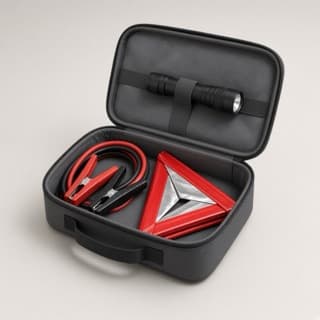 Car emergency kit with jumper cables and flashlight