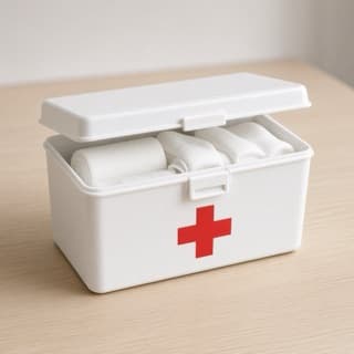 White first-aid box with bandages